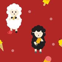 white sheep and black sheep are eating ice cream fabric seamless cute pattern vector