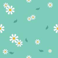 white  cute flower seamless in green background for fabric pattern vector