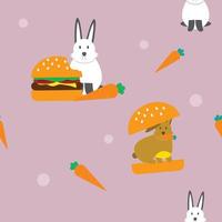 rabbit and carrot and burger cute fabric seamless cute pattern vector