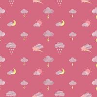 rainbow rain with moon and sun from cloud fabric seamless cute pattern in pink background vector