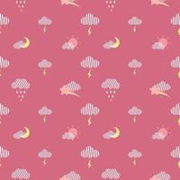 rainbow rain with moon and sun from cloud fabric seamless cute pattern in pink background vector