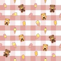 cute bear in pink and white background with ice cream around fabric seamless cute pattern vector