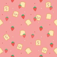 cute strawberry with bread and jam and in pink background for fabric seamless pattern vector