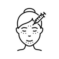 procedimiento de cuidado de la piel antienvejecimiento para mujeres. icono de línea de arrugas faciales. icono de contorno de mesoterapia, ácido y relleno. ilustración vectorial aislada. vector