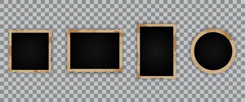 Retro Photo Frames on Transparent Background. Set of Various Vintage Photos. Old Paper Picture Frames Template for Nostalgia Scrapbook. Isolated Vector Illustration