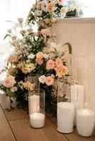 The presidium of the newlyweds in the banquet hall of the restaurant photo