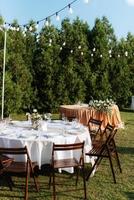 Banquet in the garden for a wedding photo