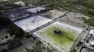 Aerial view of shrimp farm and air purifier in Yogyakata, Indonesia. Continuous growing aquaculture business is exported to the international market. photo