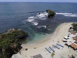 Aerial view of Beautiful beach in Gunung Kidul, Indonesia in daylight. photo