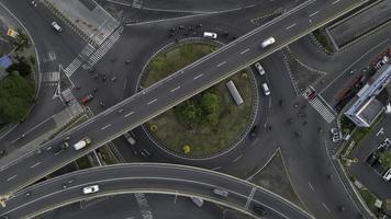 Aerial top view of the Jombor flyover in the morning. Yogyakarta, Indonesia - October, 2020 photo