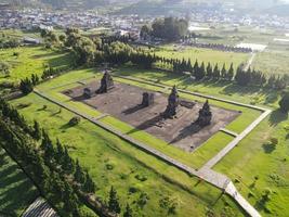 Aerial view of arjuna temple complex at Dieng Plateau, Indonesia. photo