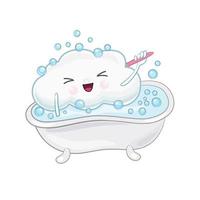 Linda nube de dibujos animados bañándose en el baño. ilustración vectorial de dibujos animados. kawaii, ilustración vectorial aislada para niños, pegatina. ilustración de la nube vector