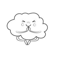 linda nube de dibujos animados dibujada en blanco y negro sentada en la posición de loto, haciendo yoga, relajada. ilustración vectorial de dibujos animados. kawaii, ilustración vectorial aislada para niños, pegatina. vector