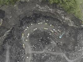 Aerial top view of sand and stone mine in merapi mountain Indonesia. photo