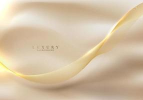 Abstract 3D elegant golden wave lines and lighting effect on fabric satin background vector