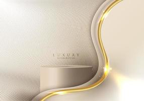 3D realistic elegant template design brown cylinder podium in golden wave vector