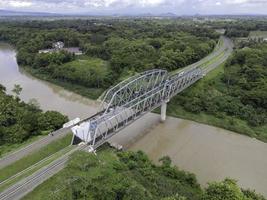 Aerial View of Train Bridge above Progo River in Yogyakarta, Indonesia. photo