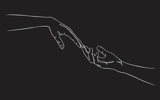 dos manos alcanzando una línea contigua en una ilustración de vector de fondo negro