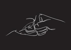 Greeting with fist bump, one line contiguous line vector illustration on black background