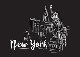 New York statue of Liberty vector hand-drawn illustration on black background