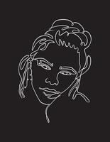 Beautiful woman resting hands on her cheek, one line art vector on black background