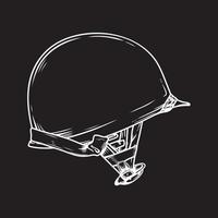 Ilustración de vector de casco militar dibujado a mano sobre fondo negro