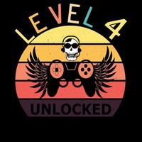 Level 4  Unlocked T-shirt Typography For T-Shirt, Sweater, Jumper, Hoodie, Mug, Sticker, Pillow, Bags, Greeting Cards, Badge, Or Poster vector