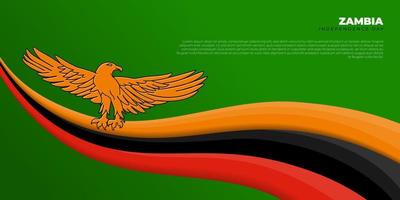 línea roja, negra y amarilla voladora con águila naranja en el diseño superior. diseño de fondo del día de la independencia de zambia. vector