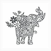 Elephant Mandala with Flower, vector illustration.