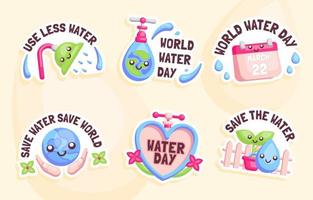 lindo concepto de conjunto de pegatinas del día mundial del agua vector