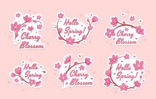 Spring Cherry Blossom Sticker Set vector