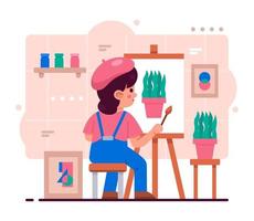 Female Painter During Work Concept vector