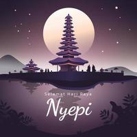 Nyepi Illustration Banner For Instagram Post With Pura or Temple Vector