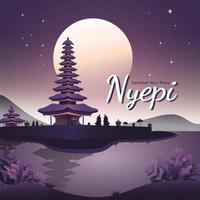 Nyepi Illustration Banner For Instagram Post With Pura or Temple Vector