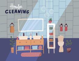 Cleaning service banner. Spring cleaning house. Apartment bathroom interior clean and dirty. Housekeeping company concept. Flat vector illustration.