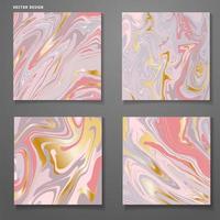 Vector set with liguid fluis background. Rose gold foil marble decoration design. Mixture of acrylic paints. Liquid texture. Square Fluid art for cover, presentation, invitation,report, packaging