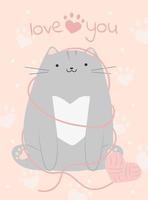 Vector set cards love valentine cats.  vertical banners pastel colors. Cute meow kittens