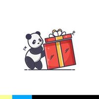 lindo panda está feliz de recibir una gran caja sorpresa vector