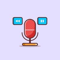 Microphone illustration with rewind and pause simbol symbol vector