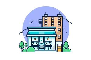 shop and apartment building illustration vector