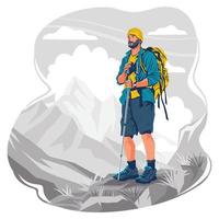 Hiker on Mountain Peak Concept vector