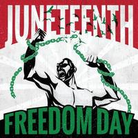 19 de junio el concepto del día de la libertad con un hombre afroamericano rompiendo cadenas vector