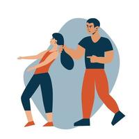 Stop domestic violence. Social issues, abuse and agression on women, harassment and bullying. Violence against woman. Man hitting his wife. Flat illustration, isolated on a white background. vector