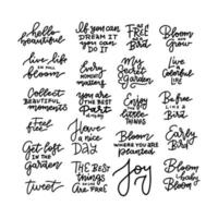 Hello spring linear lettering typography set. Calligraphy postcard or poster graphic design element. Outline vector illustration.