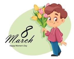 Happy Women's day greeting card. Cute boy vector