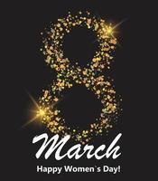 8 march postcard. Shiny glitter lettering. Digit eight made of many dots vector