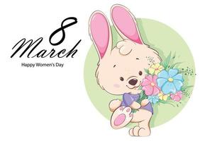 Happy Women's day greeting card. Cute bunny vector