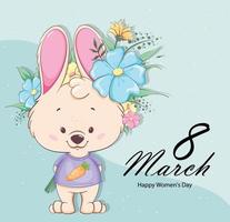 Happy Women's day. Cute bunny cartoon character vector