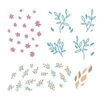 conjunto de elementos florales de fideos dibujados a mano vectoriales. elementos de decoración para invitación de diseño simple, tarjetas de boda, día de san valentín, tarjetas de felicitación vector