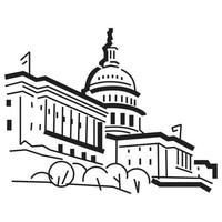 Simple capitol building in a black and white vector line art drawing